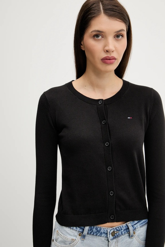 Tommy Jeans kardigan damski bawełniany czarny DW0DW20976