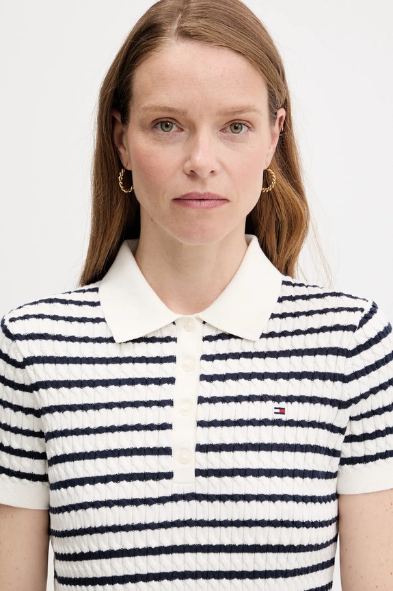 Tommy Hilfiger pletena polo majica ženska od pamuka bijela WW0WW41474