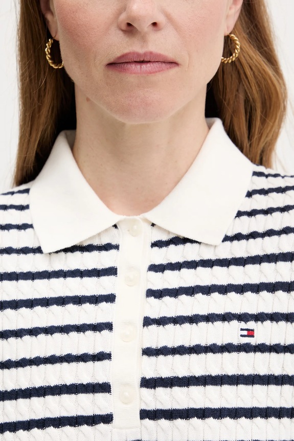 Tommy Hilfiger pletena polo majica ženska od pamuka WW0WW41474 bijela