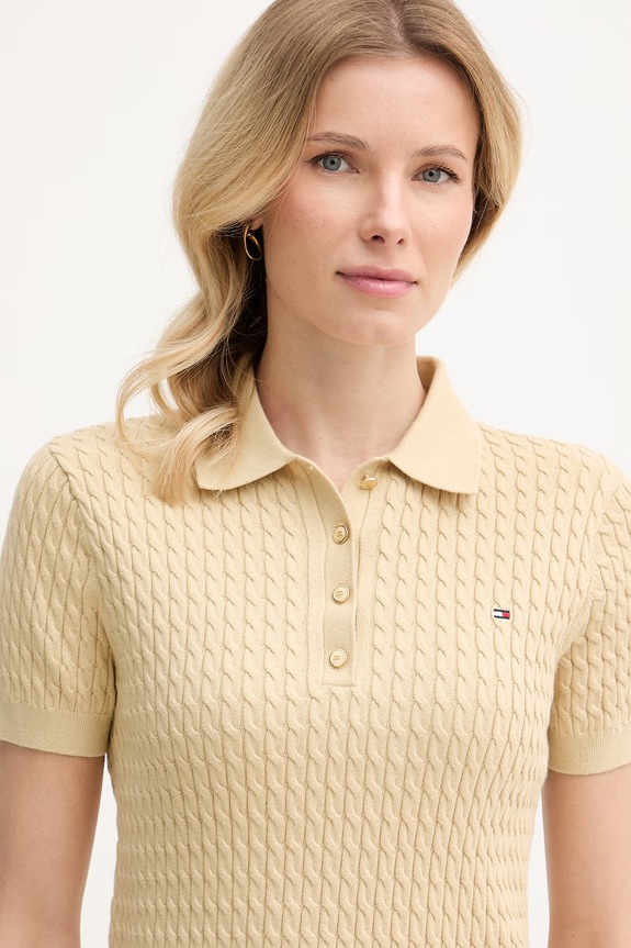 Tommy Hilfiger úpletové polo tričko dámske bavlnené béžová WW0WW41474