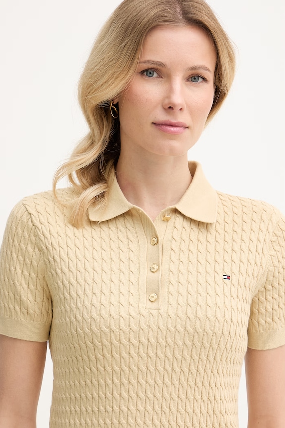 Tommy Hilfiger úpletové polo tričko dámske bavlnené béžová WW0WW41474