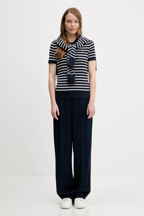 Tommy Hilfiger pletena polo majica ženska pamučna WW0WW41474 mornarsko plava SS26