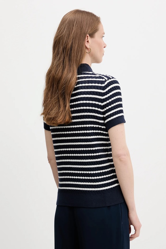 Odjeća Tommy Hilfiger pletena polo majica ženska pamučna WW0WW41474 mornarsko plava