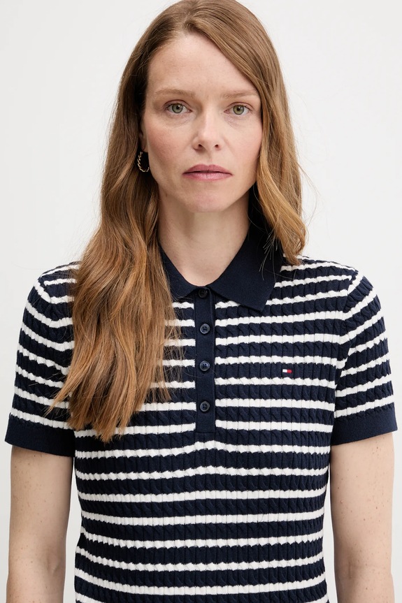 Tommy Hilfiger pletena polo majica ženska pamučna mornarsko plava WW0WW41474