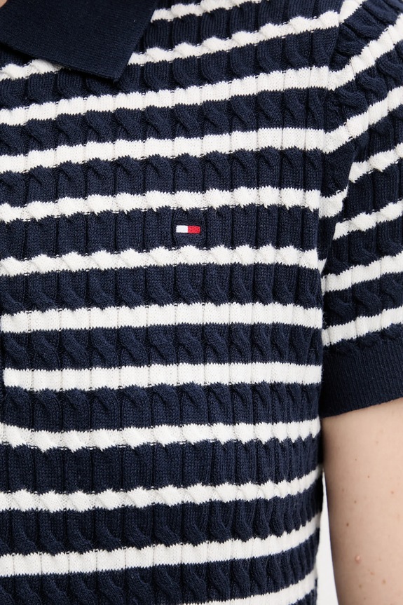 Tommy Hilfiger pletena polo majica ženska pamučna WW0WW41474 mornarsko plava