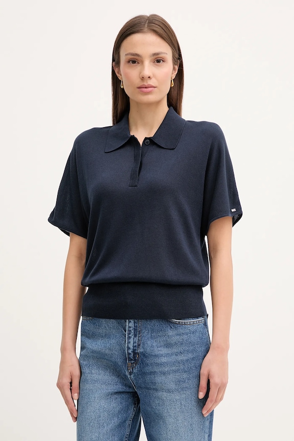 Tommy Hilfiger polo z domieszką jedwabiu pozostałe granatowy WW0WW45652