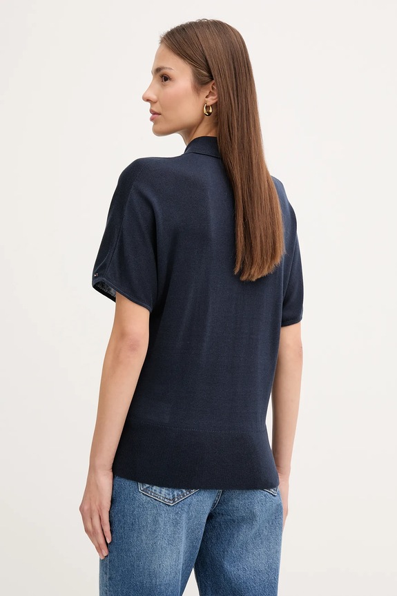 Odzież Tommy Hilfiger polo z domieszką jedwabiu WW0WW45652 granatowy