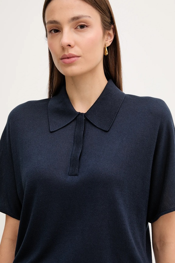 Tommy Hilfiger polo z domieszką jedwabiu granatowy WW0WW45652