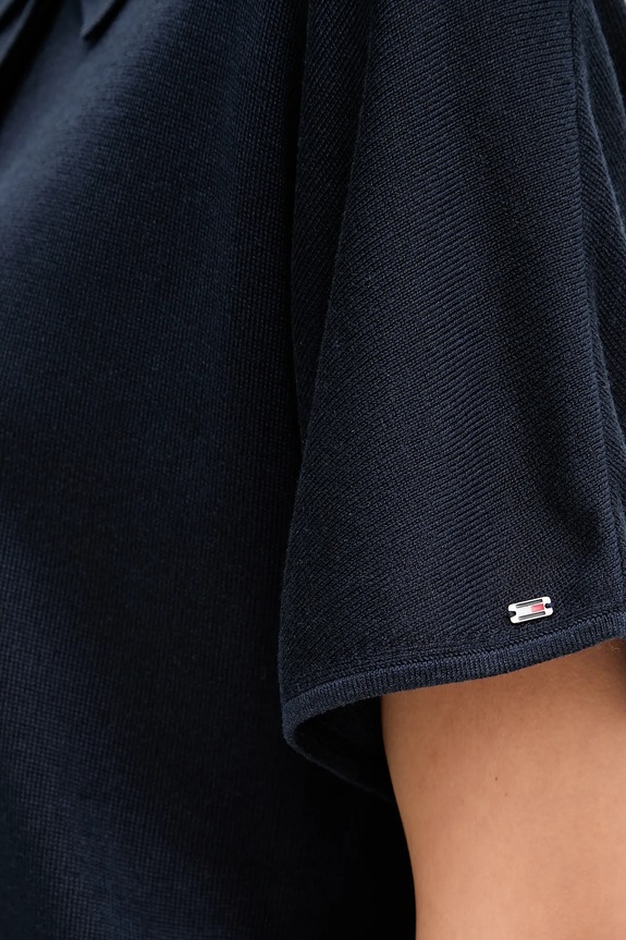 Tommy Hilfiger polo z domieszką jedwabiu WW0WW45652 granatowy