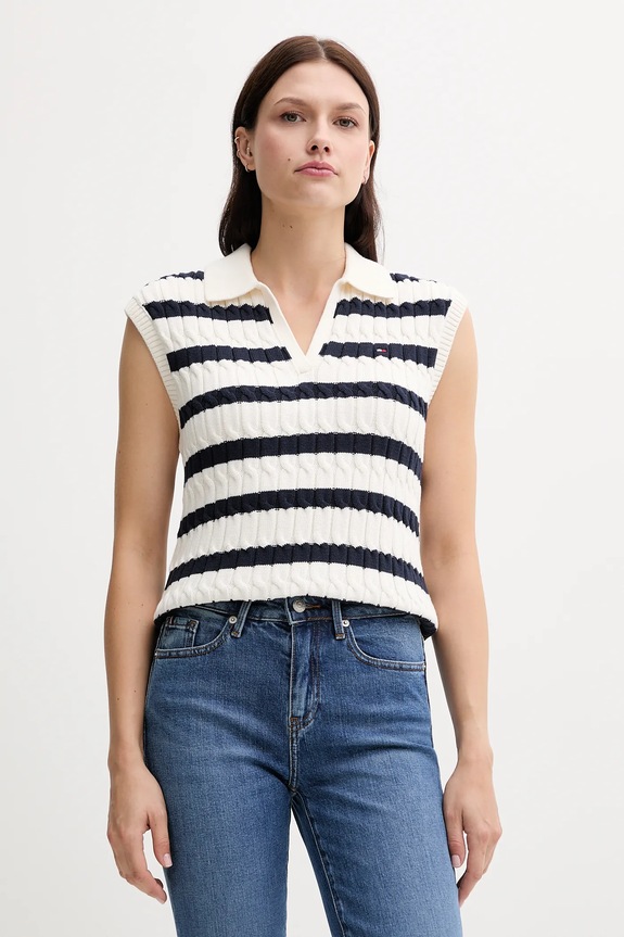 Tommy Hilfiger vestă din bumbac subtiri bej WW0WW45655