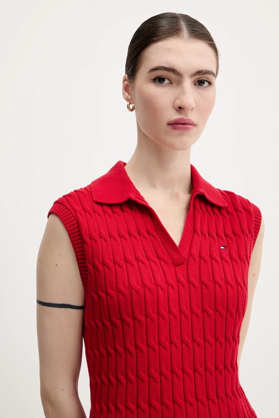 Bavlnená vesta Tommy Hilfiger červená WW0WW45655