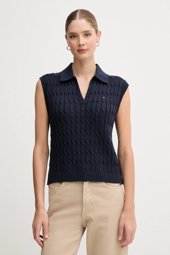 Βαμβακερό γιλέκο Tommy Hilfiger βαμβάκι σκούρο μπλε WW0WW45655