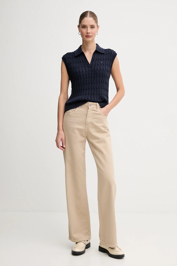 Βαμβακερό γιλέκο Tommy Hilfiger WW0WW45655 σκούρο μπλε AW25