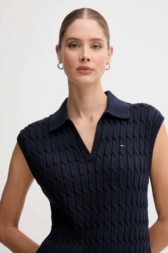Βαμβακερό γιλέκο Tommy Hilfiger σκούρο μπλε WW0WW45655