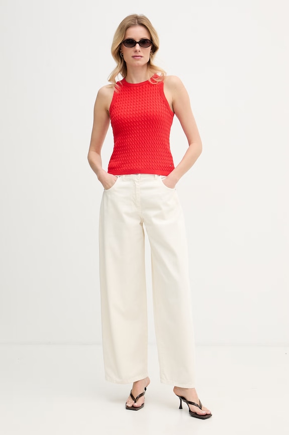Tommy Hilfiger top femei din bumbac WW0WW45706 rosu SS26