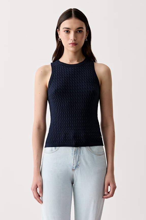 Tommy Hilfiger top pentru femei, din bumbac bleumarin WW0WW45706