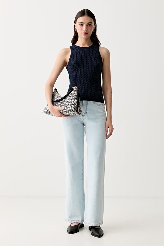 Tommy Hilfiger top pentru femei, din bumbac WW0WW45706 bleumarin SS26