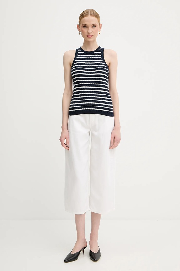 Tommy Hilfiger top feminin din bumbac WW0WW45706 bleumarin SS26