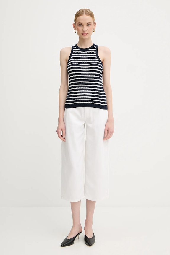 Tommy Hilfiger top feminin din bumbac WW0WW45706 bleumarin SS26