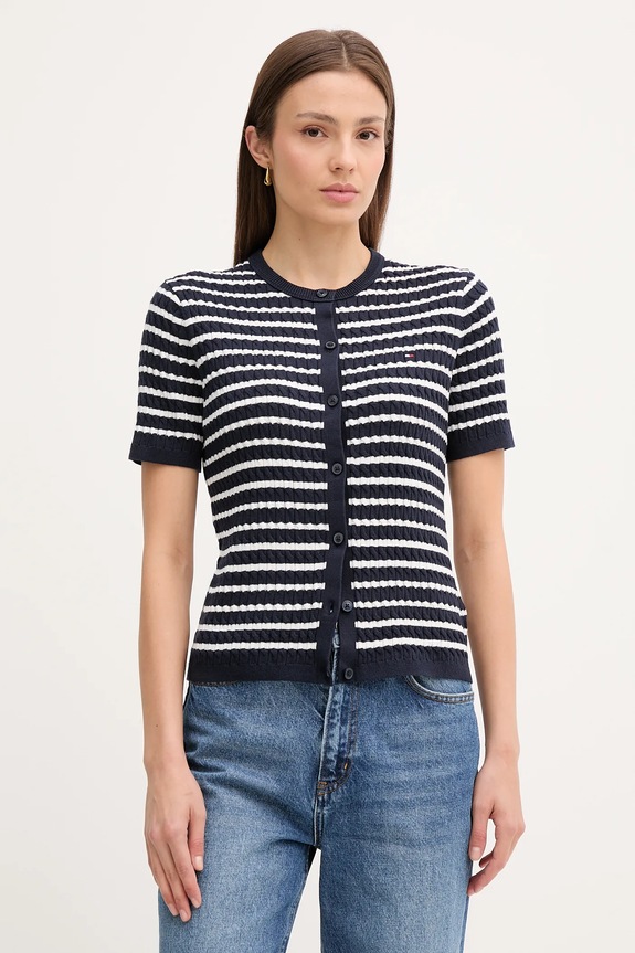 Βαμβακερή ζακέτα Tommy Hilfiger βαμβάκι σκούρο μπλε WW0WW45707