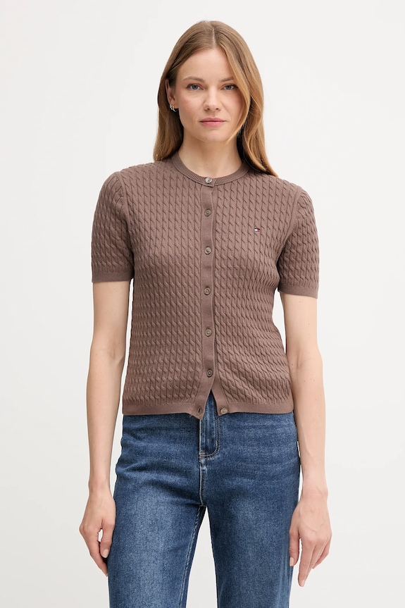 Tommy Hilfiger cardigan din bumbac cu modele maro WW0WW45707