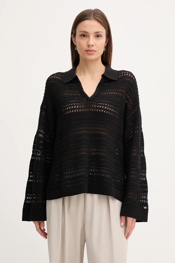 Πουλόβερ Tommy Hilfiger λεπτό μοτίβο μαύρο WW0WW46524