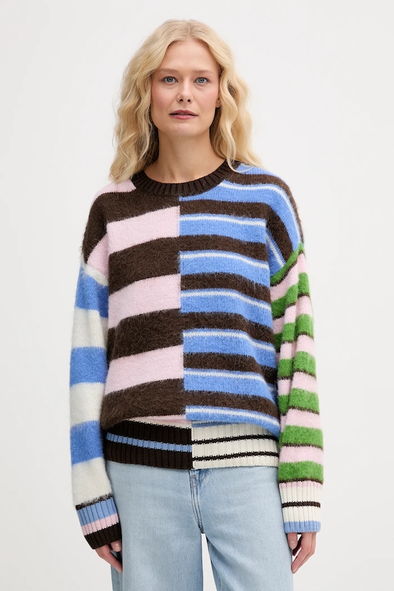 Stine Goya sweter z dodatkiem wełny okrągły brązowy SG.AW25.K021.2328