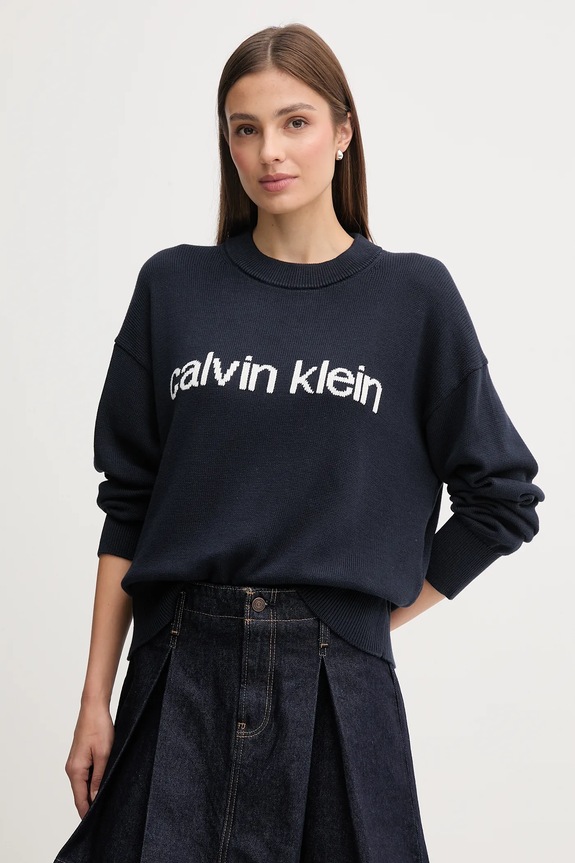 Calvin Klein Jeans sweter bawełniany wzorzyste granatowy LV047C311G