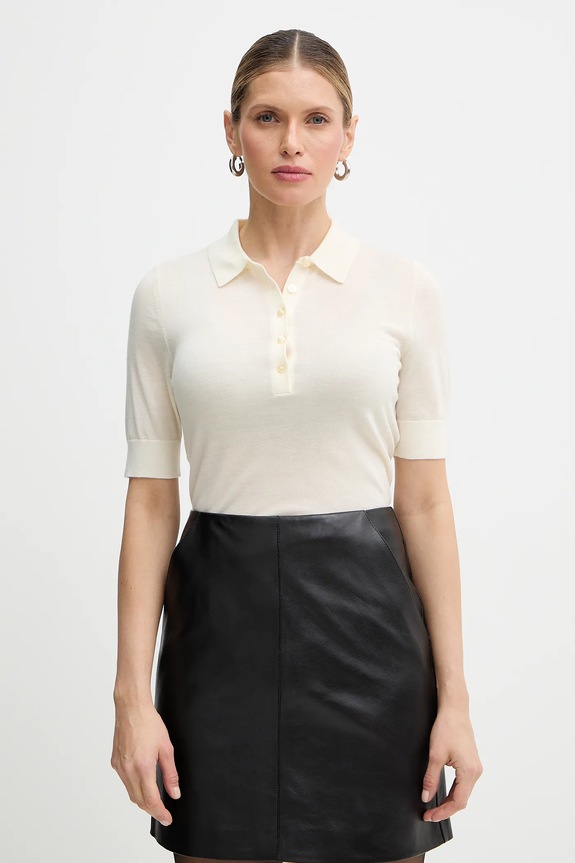BOSS polo pentru femei din lână Fidenka fixat bej 50545015