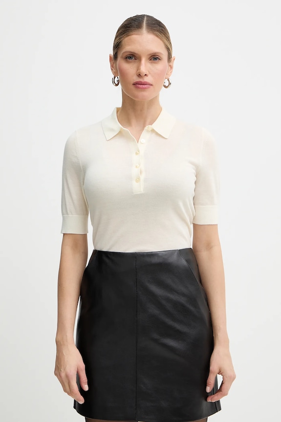 BOSS polo pentru femei din lână Fidenka fixat bej 50545015