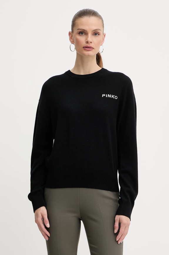 Pinko sweter wełniany okrągły czarny 105561.A2SI
