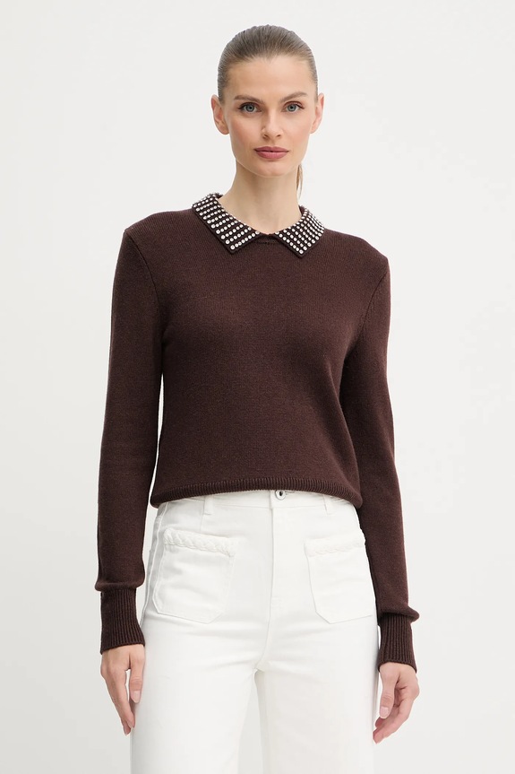 Pinko sweter z domieszką wełny aplikacja brązowy 105530.A2S4