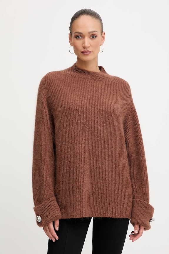 Pinko sweter z domieszką wełny aplikacja brązowy 105563.A2S5
