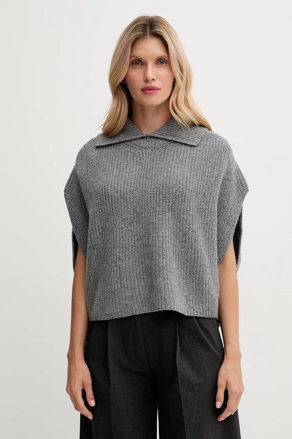Poncho με προσθήκη μαλλιού United Colors of Benetton μεσαίου πάχους γκρί 1344DU01K