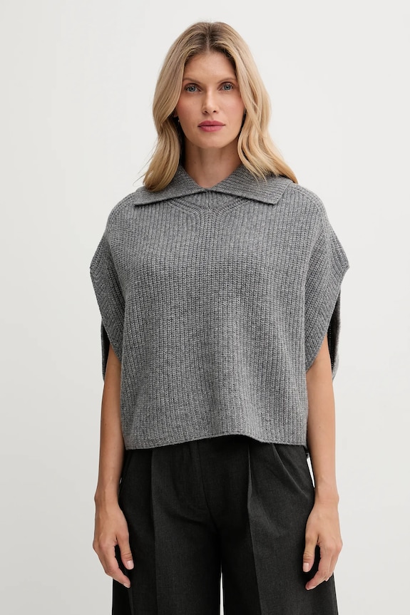 Poncho με προσθήκη μαλλιού United Colors of Benetton μεσαίου πάχους γκρί 1344DU01K