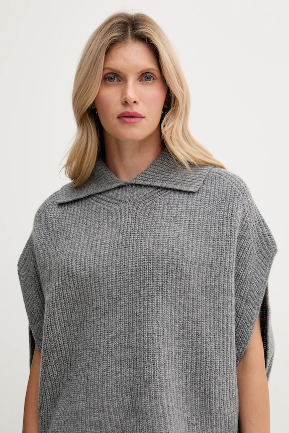Poncho με προσθήκη μαλλιού United Colors of Benetton γκρί 1344DU01K