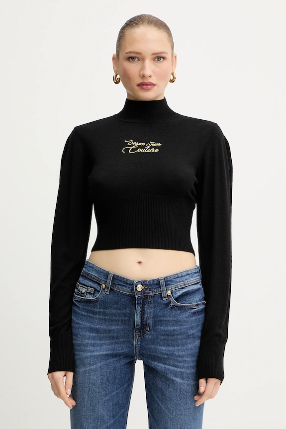 Versace Jeans Couture sweter z dodatkiem wełny półgolf czarny 79HAFMH8.CMH62