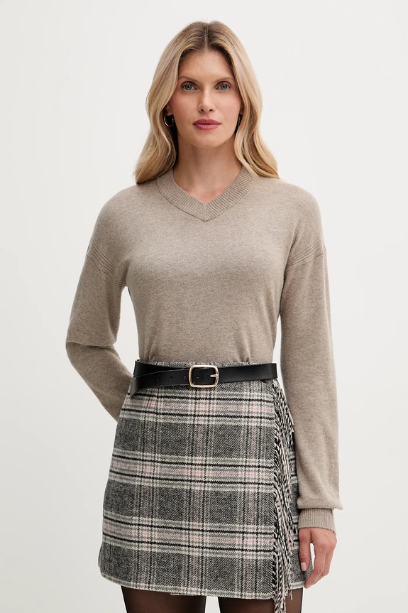 Pulover s dodatkom vune United Colors of Benetton tanka bež 102HD4032