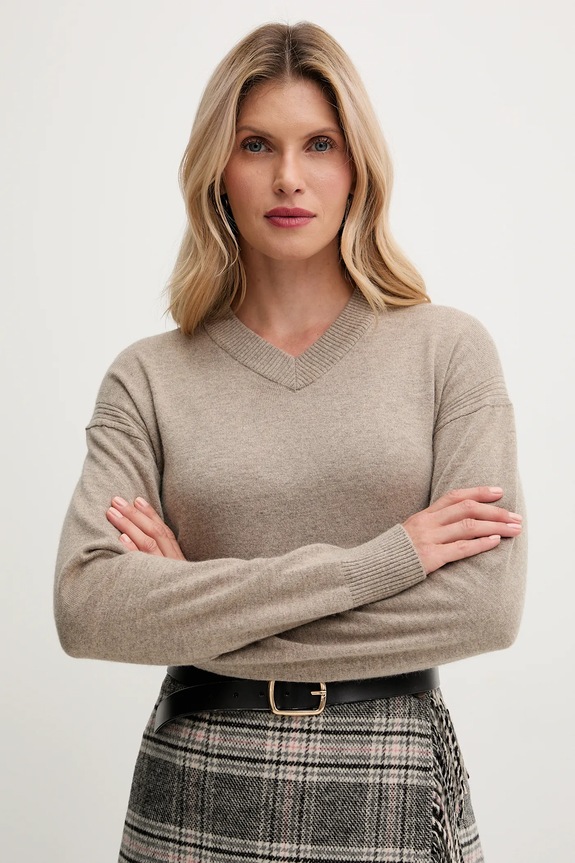 Πουλόβερ με προσθήκη μαλλιού United Colors of Benetton μπεζ 102HD4032