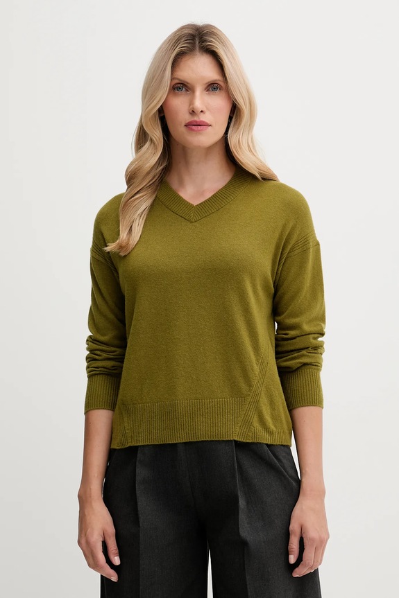 Pulover s dodatkom vune United Colors of Benetton tanka zelena 102HD4032