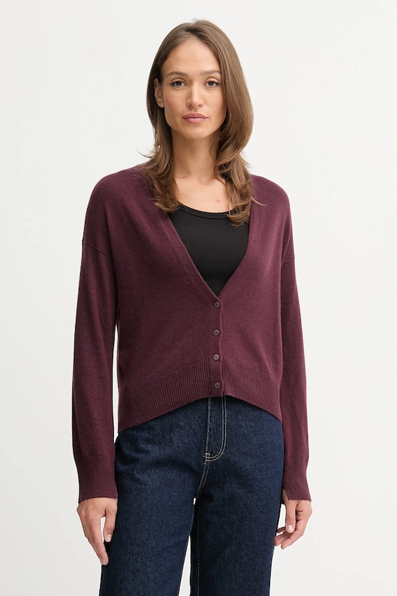 United Colors of Benetton gyapjú kardigán sima burgundia 102HD6052