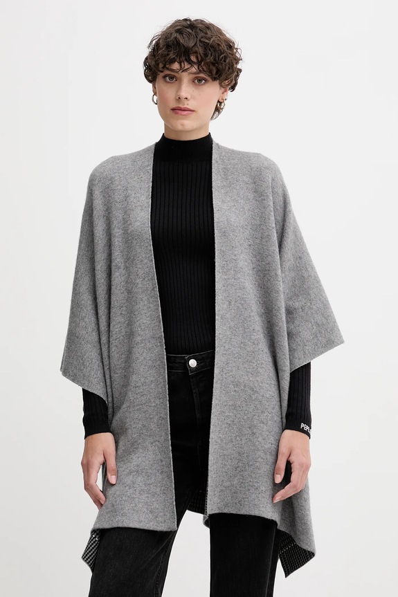 United Colors of Benetton cardigan din lână cu două fețe cu modele gri 112HEU01N