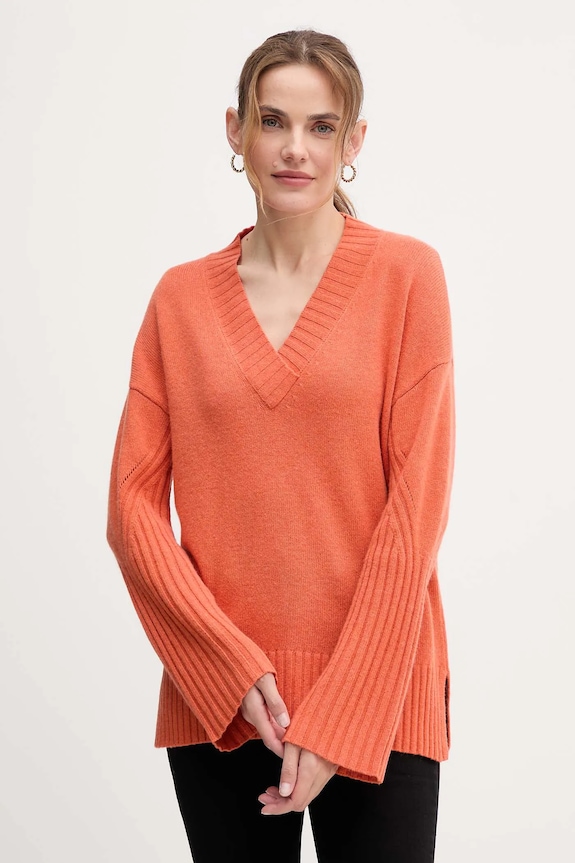 Свитер с добавлением шерсти United Colors of Benetton v-вырез оранжевый 1244D403A