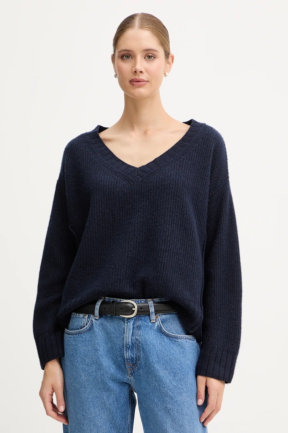 United Colors of Benetton pulover din amestec de lână grosime medie bleumarin 126WD402Z