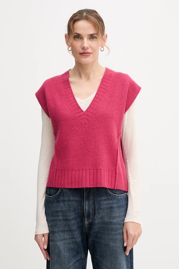 Vesta s prímesou vlny United Colors of Benetton V výstrih ružová 126WD4033