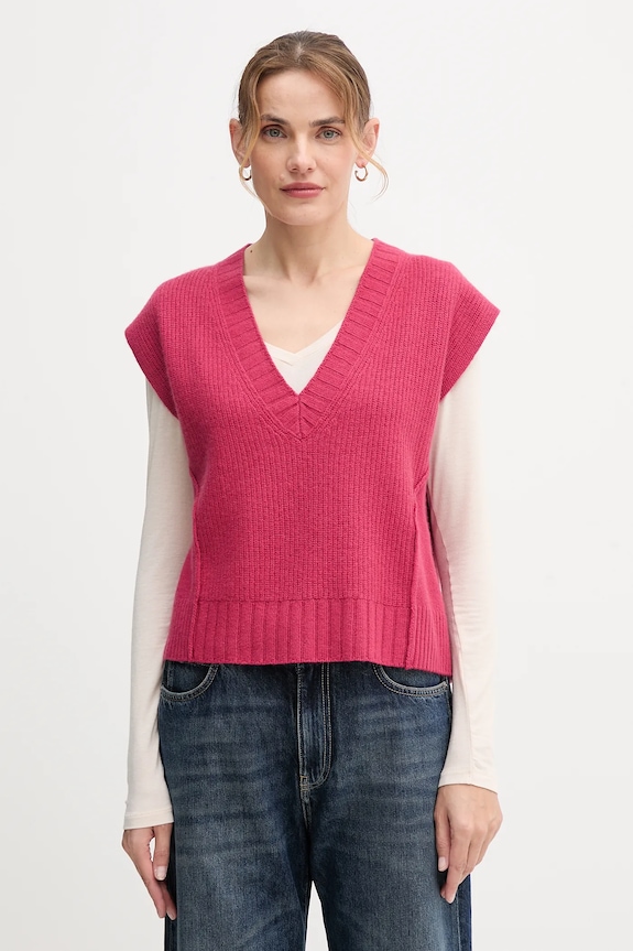 Vesta s prímesou vlny United Colors of Benetton V výstrih ružová 126WD4033