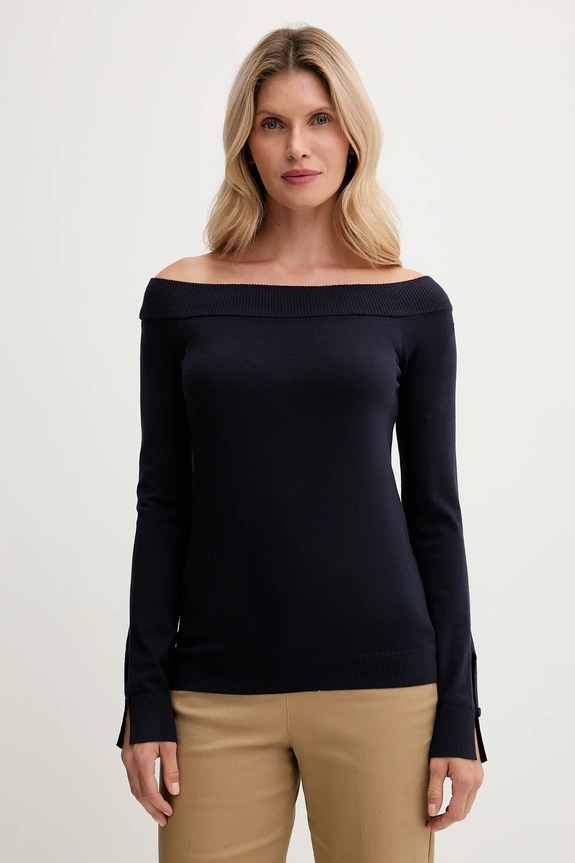 Pulover United Colors of Benetton okrugli mornarsko plava 1W2AD10E0