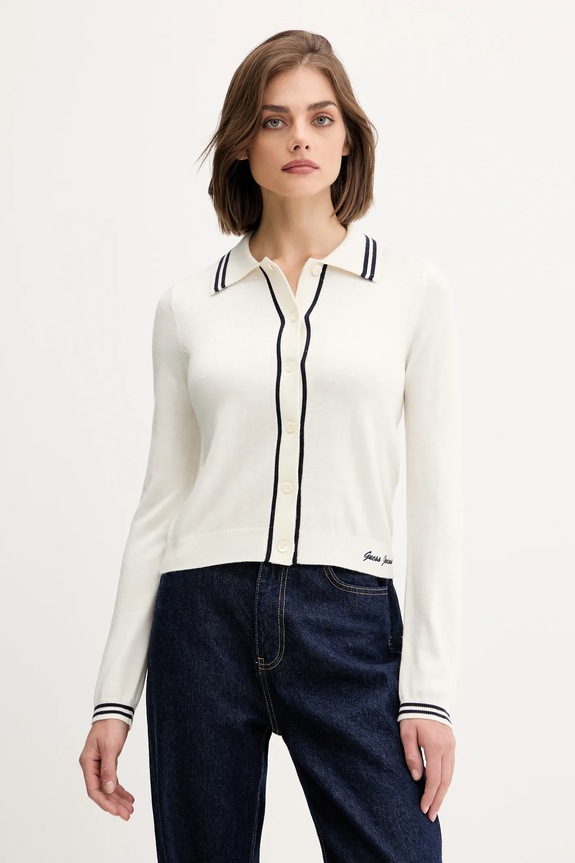 Guess Jeans cardigan din amestec de lână model fin bej W5YR32.Z3HO2