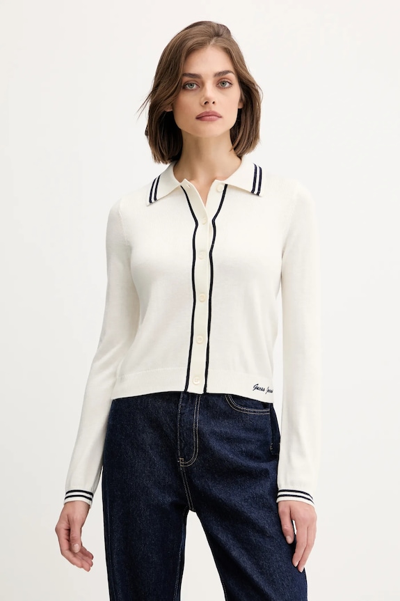 Guess Jeans cardigan din amestec de lână model fin bej W5YR32.Z3HO2