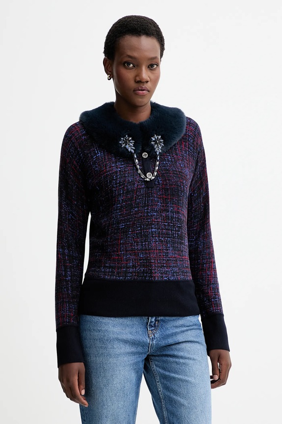 Blugirl Blumarine pulover reversibil subtiri bleumarin RF5191.MA98O